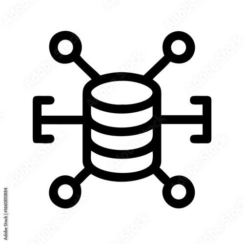 Database icon with expanding nodes representing big data and analytics.