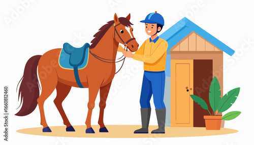 Man standing next to a horse.