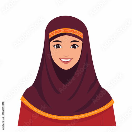 Smiling woman wearing a hijab headscarf.