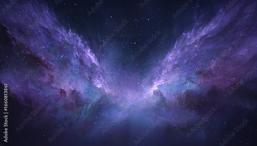 Fototapeta premium Vast, purple nebula wings spread across a dark cosmos