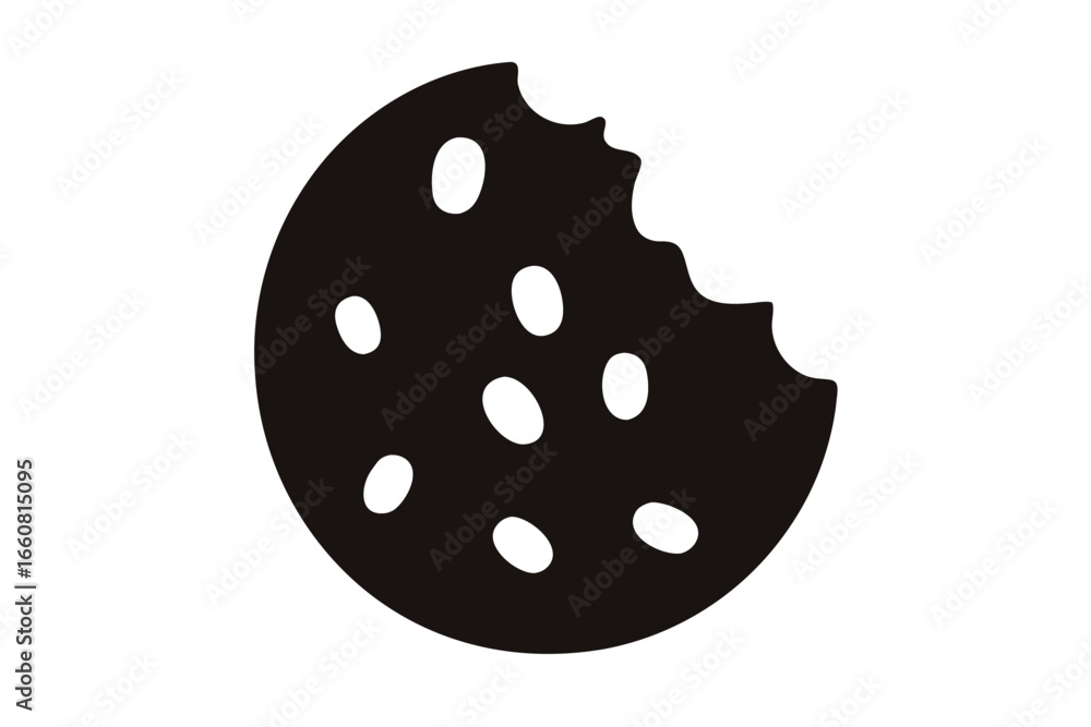 Fototapeta premium Cookie vector silhouette, Bitten cookie with chips icon vector