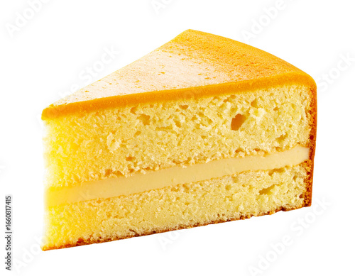 Angled Slice of Filipino Cassava Cake with Caramelized Top, Transparent Cutout