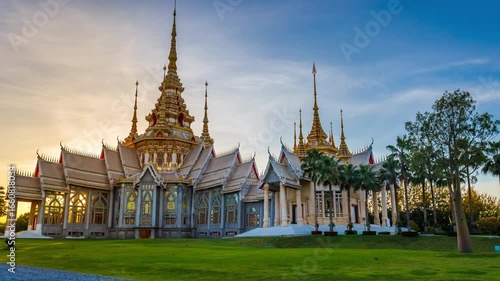 Timelapse of Wat Non Kum or Wat Luang Pho To in Sikhio District, Nakhon Ratchasima, Korat, Thailand is a symbolic place of temples in Thailand. At sunset