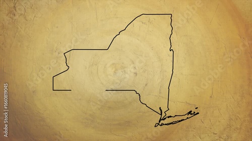 New York City map drawn on a cartography background sheet of paper animation in 4K