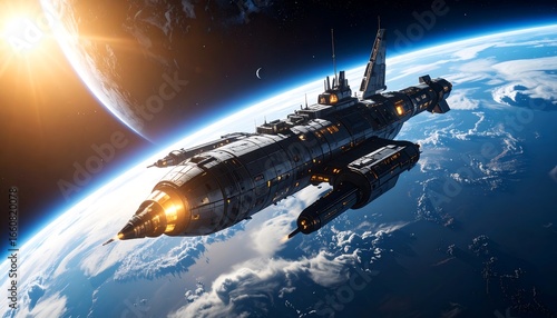 Wallpaper Mural Futuristic spaceship orbiting a planet Torontodigital.ca