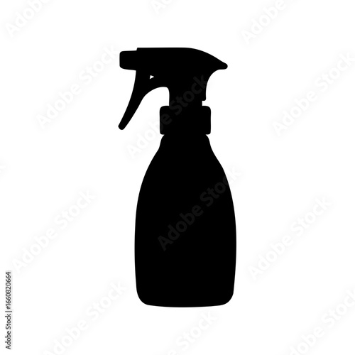 Black Silhouette of a Spray Bottle for Cleaning on White Background