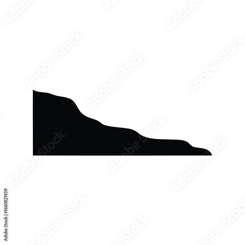 Slope hill silhouette icon - Black silhouette icon of a natural slope or hillside, symbolizing terrain, landscape, mountains, hiking, climbing, outdoor exploration, and nature.
