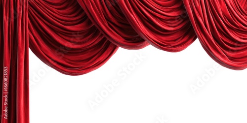 Red theater curtains billowing against white background