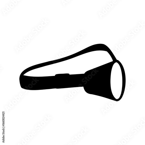 Isolated illustration of a headlamp with an elastic strap in solid black
