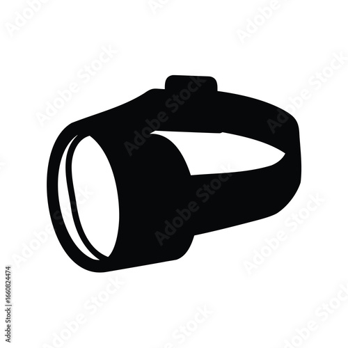 A black silhouette of a handheld flashlight casting light forward boldly