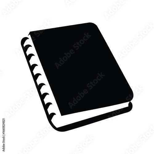 Black and white image of a notebook with a spiral binding design
