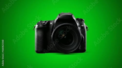 Professional digital camera on green screen for photography technology