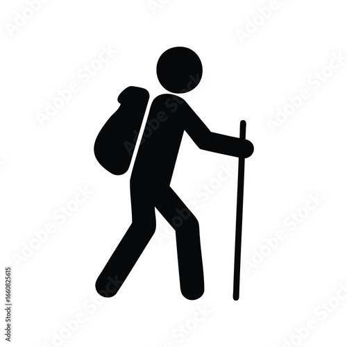 Silhouette of a hiker with a backpack and walking stick illustration