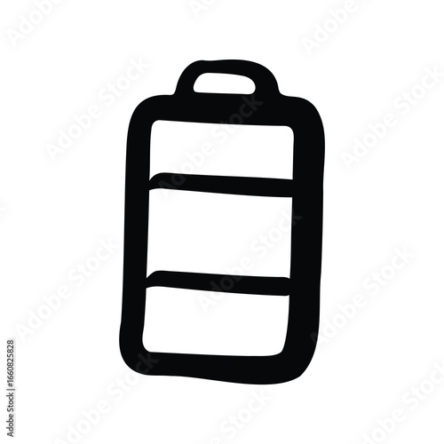 Stylized depiction of a low battery symbol, illustrated in black and white