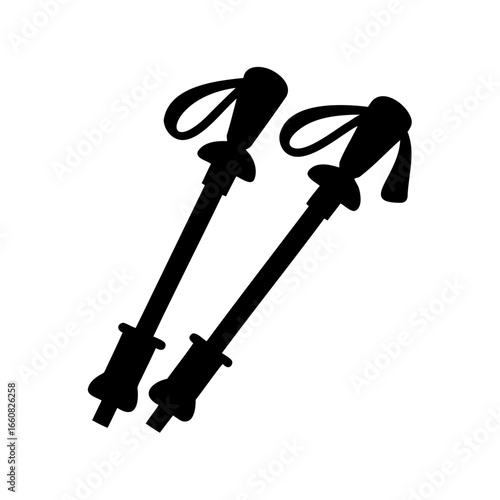 Two black silhouettes of ski or trekking poles on a white background