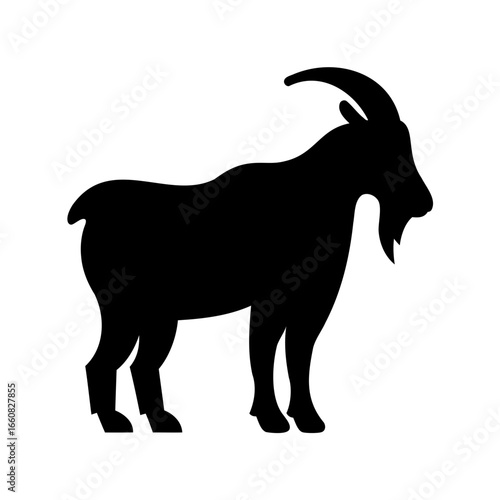 Silhouette image of a goat, standing sideways, on a white background