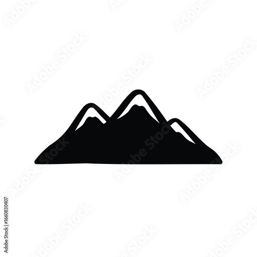 Three majestic mountain peaks covered in snow, a nature scene in black