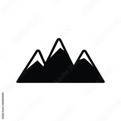Simple Silhouette of a Mountain Range with Three Peaks, Solid Black Shape