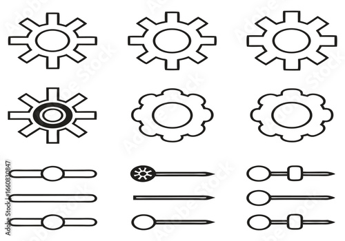 Gears and sliders icons controls settings