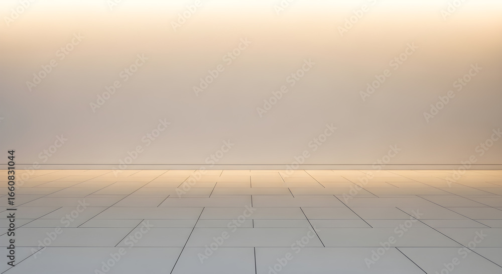 Fototapeta premium Minimalist empty room with light wall and tiled floor