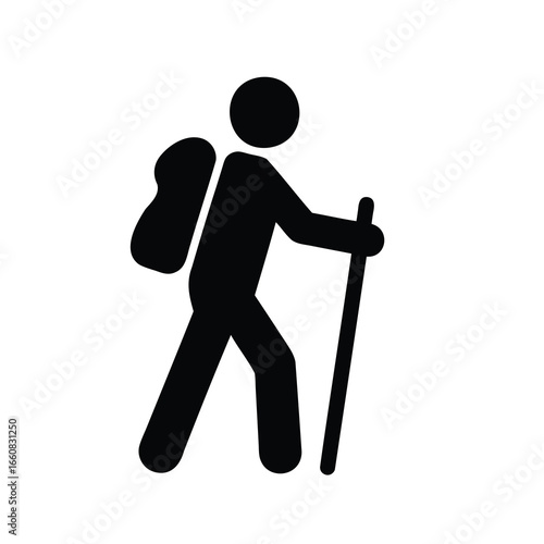 Silhouette of a person hiking with a backpack and trekking pole illustration
