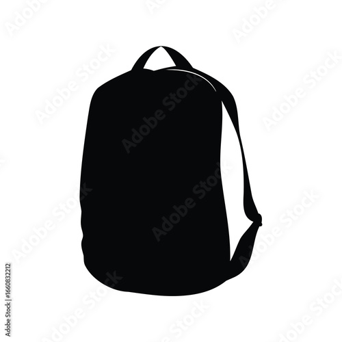 Silhouette of a black backpack or rucksack against a white background
