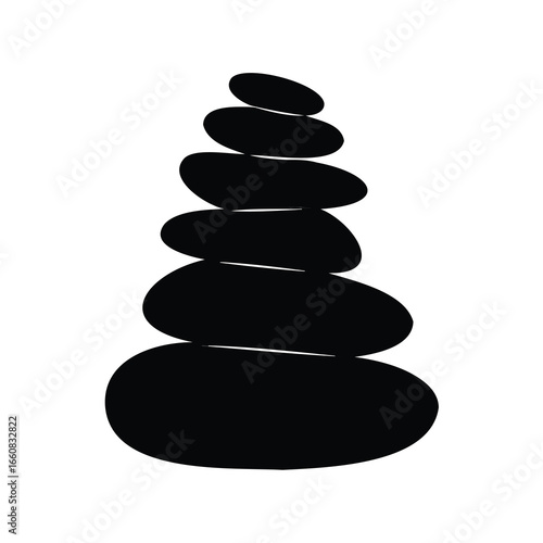 Seven smooth black stones perfectly stacked for peace and relaxation icon