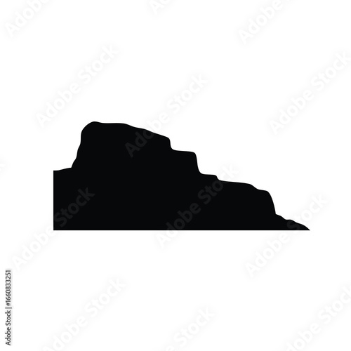 Monochromatic illustration showcasing a bold silhouette of a rocky mountainous terrain