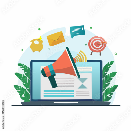 広告業と宣伝プロモーションを表すベクターイラスト