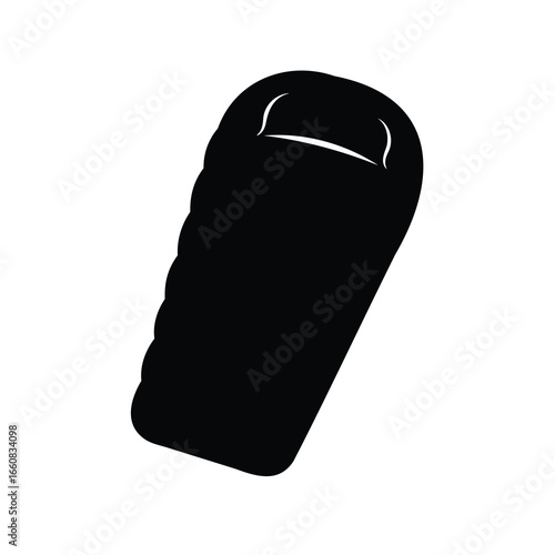 Black vector graphic showing a silhouetted sleeping bag for camping outdoors