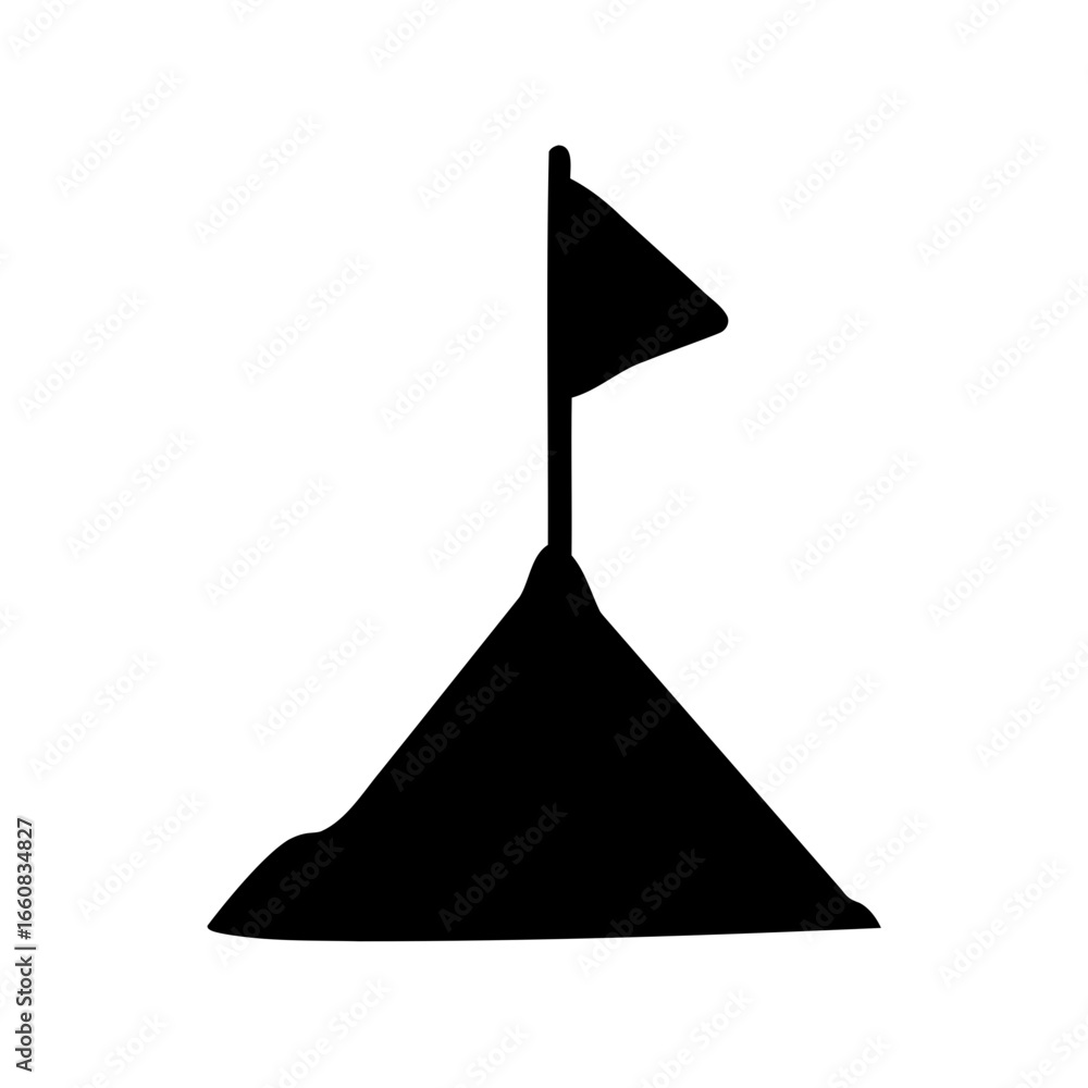 Fototapeta premium Mountain peak with flag achievement icon silhouette