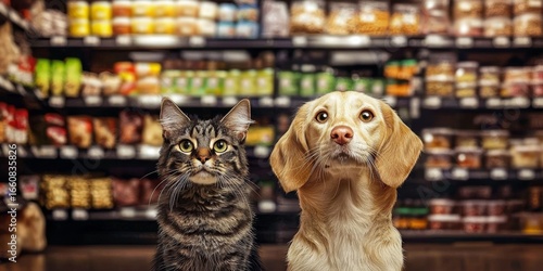 Captivating pets in a pet food aisle.