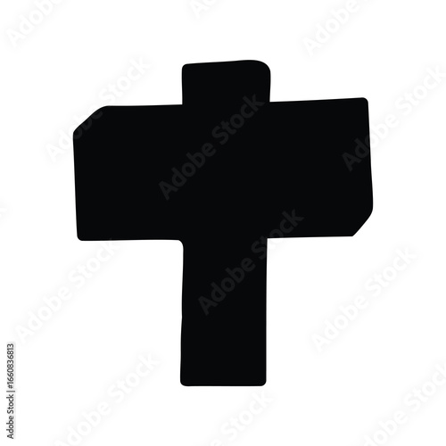 Monochromatic black vector glyph representing a cross or plus symbol