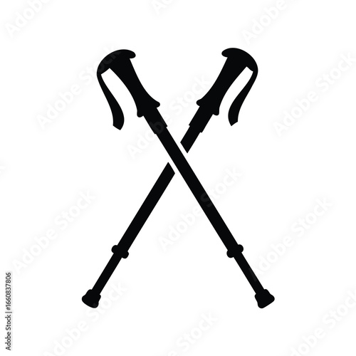 Silhouette of crossed walking canes symbol - Black silhouette illustration of two crossed walking canes, symbolizing support, mobility aid, elderly care, and classic vintage style design.
