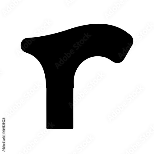 Ergonomic Walking Cane Handle Silhouette Vector – Mobility Aid & Elderly Support - Black silhouette vector icon of an ergonomic walking cane handle with a contoured grip. Used in mobility aids for eld