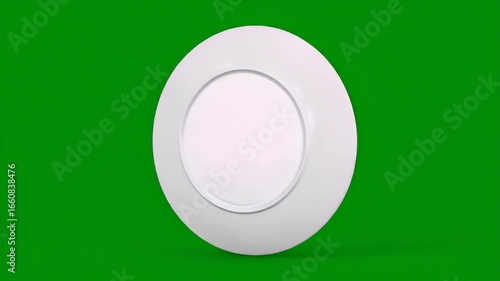 Isolated white round plate on green screen clean presentation of tableware
