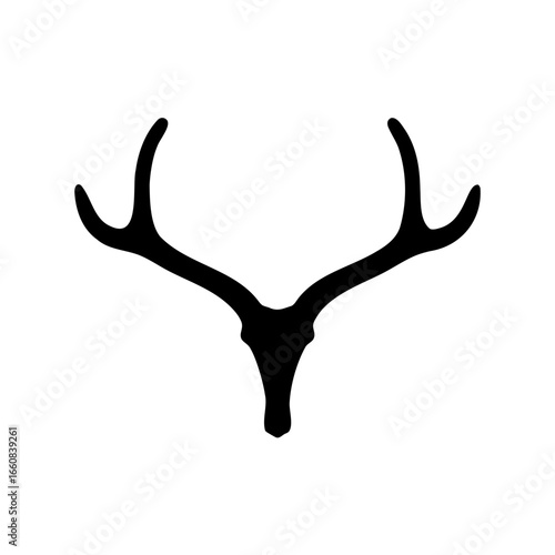 Deer Antlers Silhouette Icon - Black silhouette of deer antlers, symbolizing wildlife, hunting, stag horns, rustic lodge decor, wilderness, and outdoor adventure themes.
