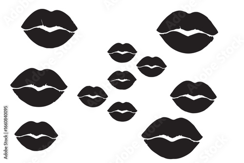 Lipstick kiss prints. Seamless pattern lipstick kiss. Fabric print design, cosmetic industry marketing poster or flyer idea. Different shapes female sexy lips, EPS 10.