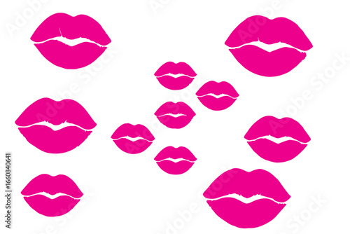 Lipstick kiss prints. Seamless pattern lipstick kiss. Fabric print design, cosmetic industry marketing poster or flyer idea. Different shapes female sexy lips, EPS 10.