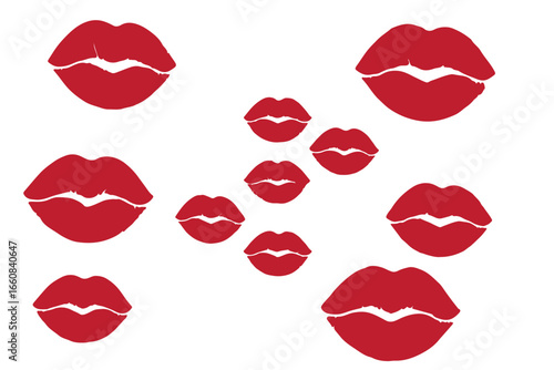 Lipstick kiss prints. Seamless pattern lipstick kiss. Fabric print design, cosmetic industry marketing poster or flyer idea. Different shapes female sexy lips, EPS 10.