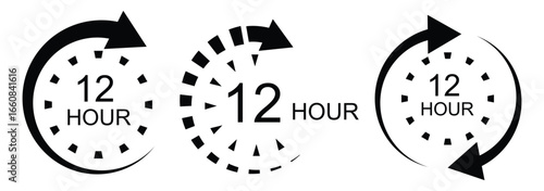 12 hours service icon. 12 hours service duration sign.