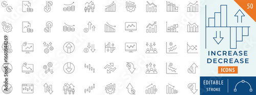 Increase Decrease icon collection set. Editable stroke.