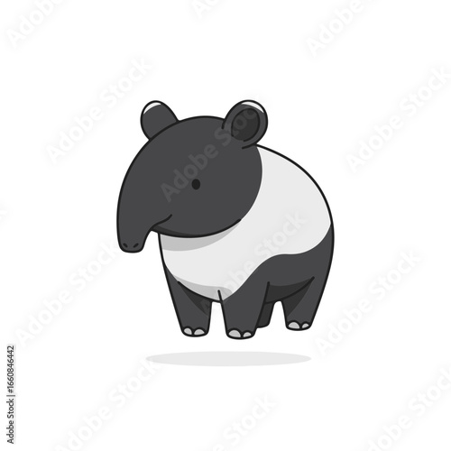 A cute tapir sticker design, chibi cartoon style, 2D flat vector icon illustration of an adorable little. Kawaii style, character art, isolated on white background,
