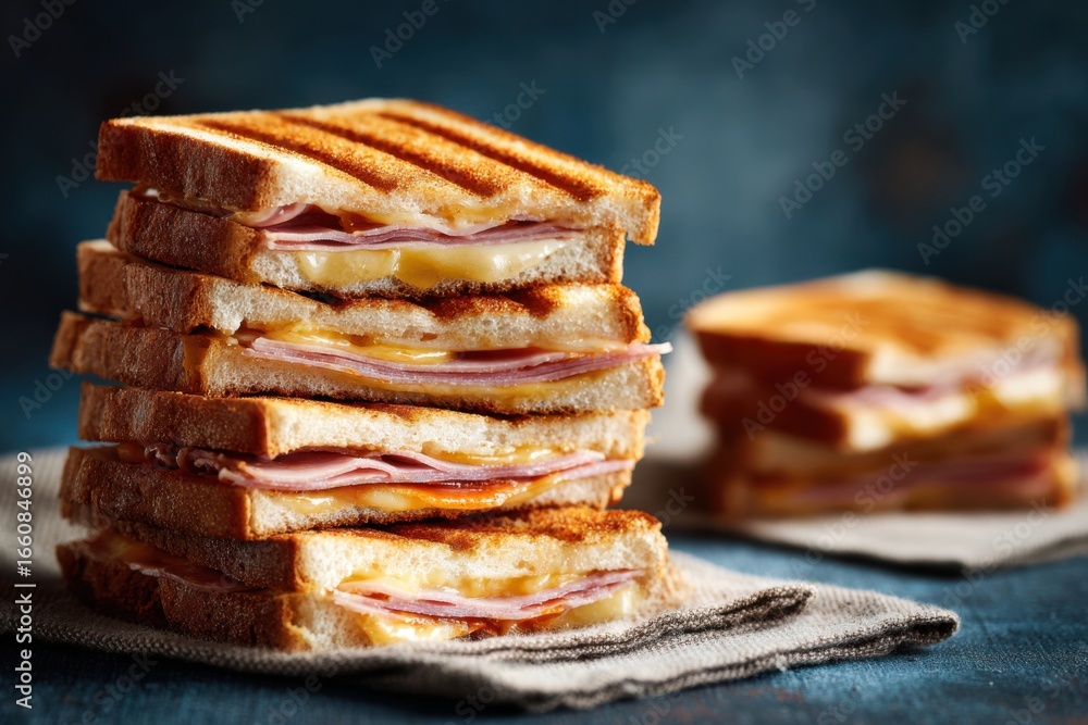 custom made wallpaper toronto digitalStacked grilled ham and cheese sandwiches with golden brown crust on blue background ready for a delicious meal