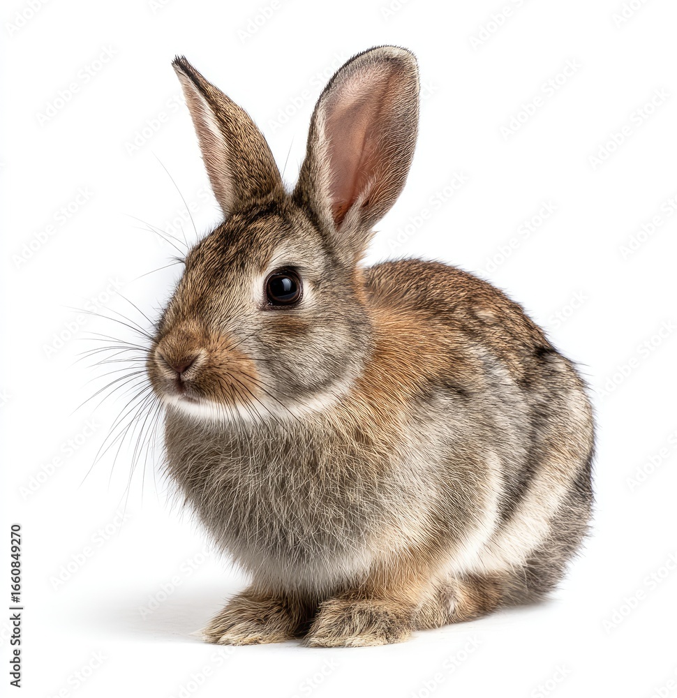 Obraz premium Small rabbit, light brown and gray, attentive pose