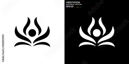 Meditation logo. Yoga, spa, flowers, sport, tranquility. Vector icon symbol template EPS 10.