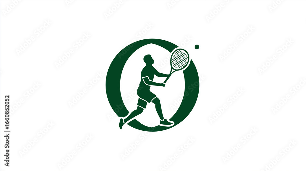 Fototapeta premium Tennis Player in Circular Frame Icon for Sports, Tournament Design