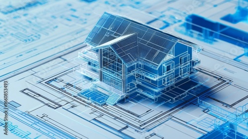 Fototapeta Naklejka Na Ścianę i Meble -  Detailed layout representation overlaid on original blueprints.