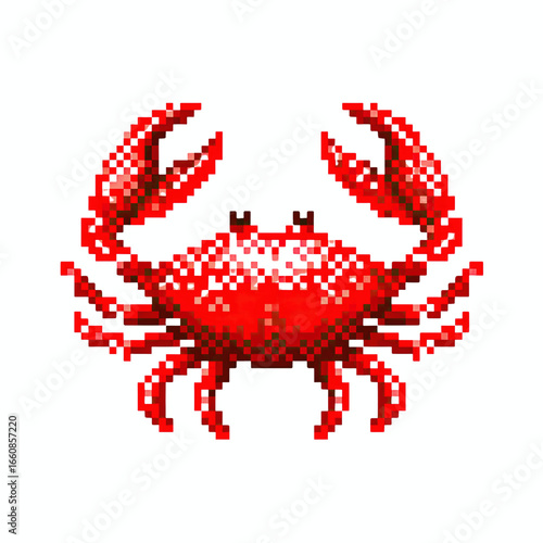 Pixel Art Red Crab on Teal Background