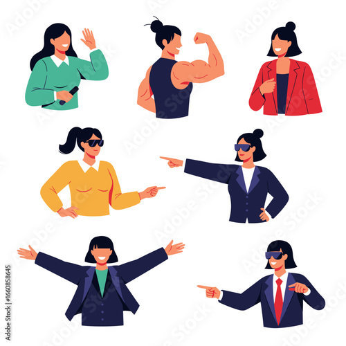 Diverse women showcasing strength confidence and leadership qualities through various poses